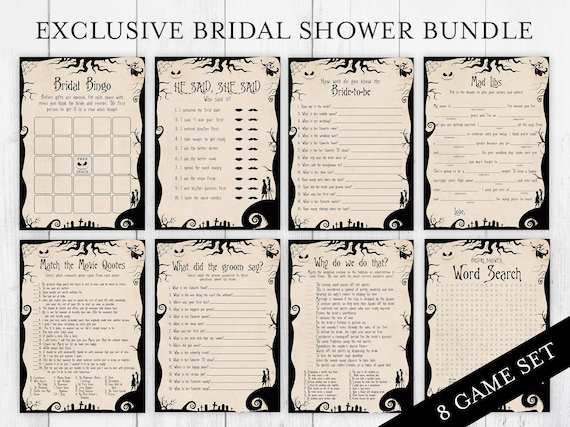 The Nightmare Before Christmas Bridal Shower Games, Bridal Shower Bundle, Mad Libs, Bingo, Movie Quotes and More, INSTANT DOWNLOAD