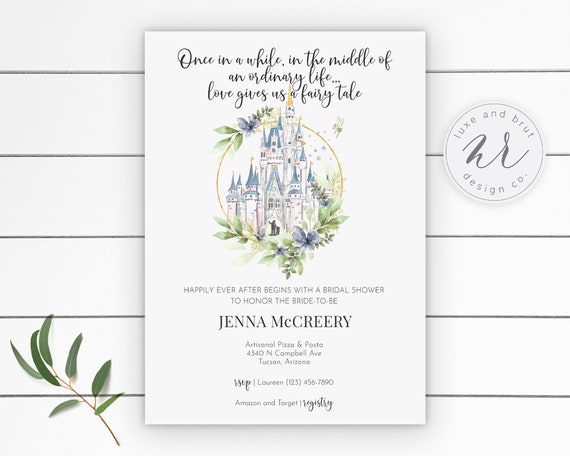 Once In a While Love Give You A Fairytale Bridal Shower Invitation, DIY, Editable Invitation