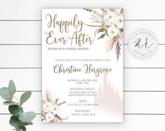 Boho Chic Happily Ever After Fairytale Bridal Shower Invitation, DIY, Edit Yourself with Corjl