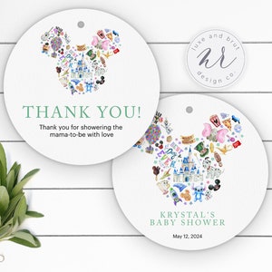 Mickey Aquarell Baby Shower Danke Tags oder Aufkleber (Digitaler Download)