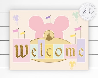 Placa de boas-vindas para festa de aniversário mágica da Disneylândia, download instantâneo, várias opções de tamanho