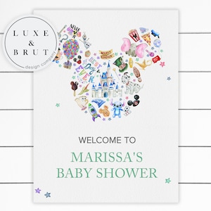 Mickey Watercolor Baby Shower Welcome Sign, Edit Yourself, Instant Download
