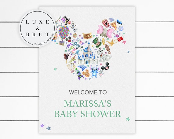 Mickey Watercolor Baby Shower Welcome Sign, Edit Yourself, Instant Download