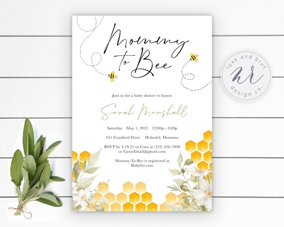 Bee Baby Shower Invitation, Mommy To Bee, Gender Neutral, Honey Bee Baby, Digital Download, Gender Neutral