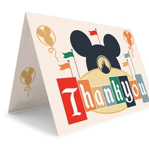 Cartões de agradecimento de aniversário mágicos da Disneylândia, itens correspondentes, cor escura, download instantâneo imagem 4