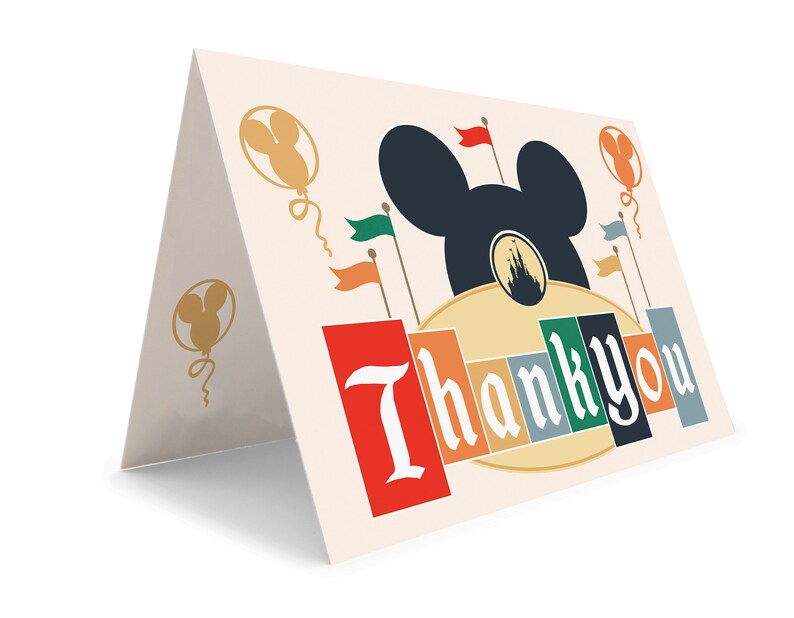 Cartões de agradecimento de aniversário mágicos da Disneylândia, itens correspondentes, cor escura, download instantâneo imagem 4