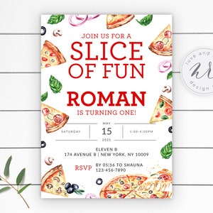 A Slice of Fun Pizza Party Birthday Invitation, Kids Birthday Party, Edit Yourself in Corjl, Instant Download