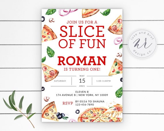 A Slice of Fun Pizza Party Birthday Invitation, Kids Birthday Party, Edit Yourself in Corjl, Instant Download