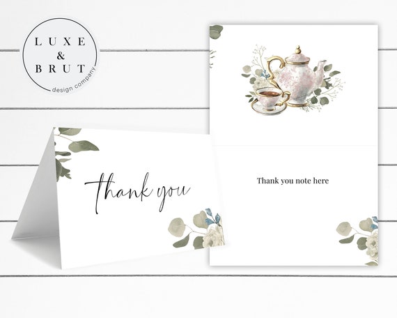 English Tea Party Bridal Shower Thank You Card, Vintage Pink Blush Paisley Pattern, Instant Download, Edit Yourself with Corjl