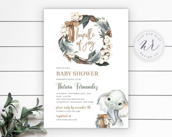 Bundle of Joy with Baby Elephant Baby Shower Invitation, Fall, Winter, Christmas, Party, Gender Neutral, 2021, DIY