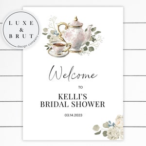 Brautdusche Teeparty Brautdusche Blush passende Willkommensschild, Vintage rosa Paisleymuster, Instant Download, bearbeiten Sie selbst mit Corjl