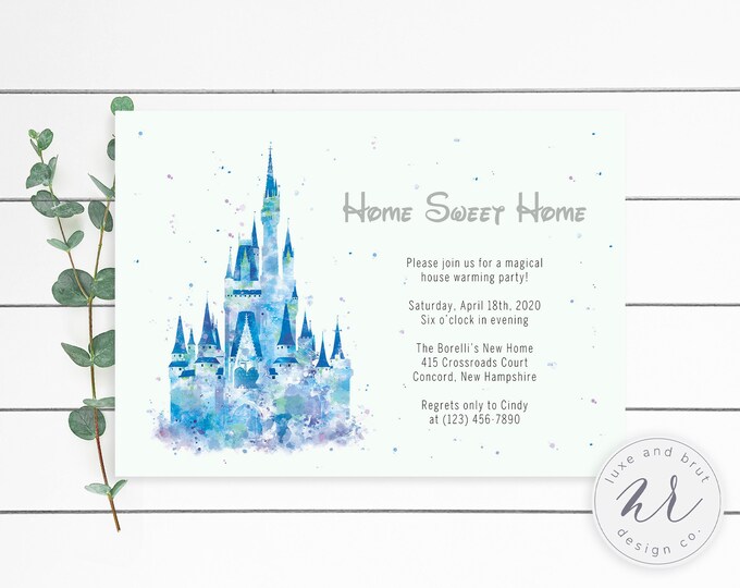 Home Sweet Home Cinderella's Castle, Magic Kingdom, Disney Housewarming Party, Watercolor, Customizable, Digital