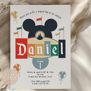 Magical Disneyland Birthday Party Invitation Boy 1st Birthday, One, WDW, Edit Yourself in Corjl