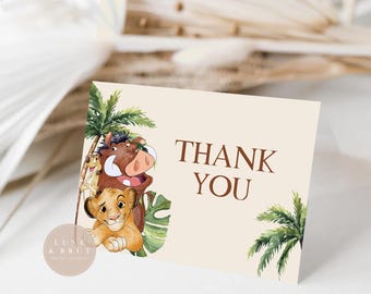 Lion King Birthday Thank You Cards, Simba, Pumba, Timon (Edit Yourself in Corjl)