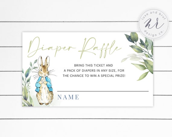 Peter Rabbit Baby Shower Diaper Raffle Card, Matching Items, Instant Download