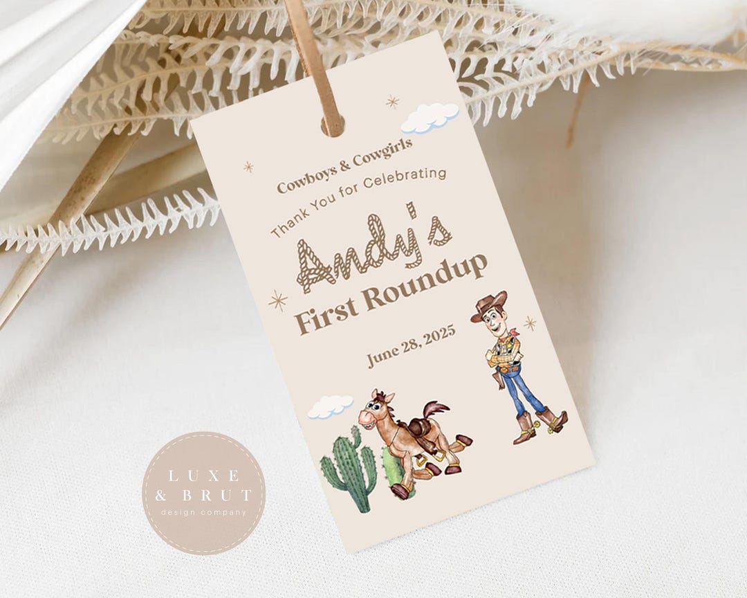 Woody First Rodeo Invite Woody's First Roundup Rodeo Birthday Party Favor Thank You Tags, Edit ...