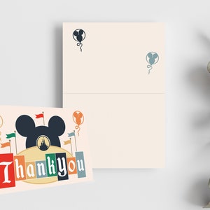 Cartões de agradecimento de aniversário mágicos da Disneylândia, itens correspondentes, cor escura, download instantâneo imagem 3