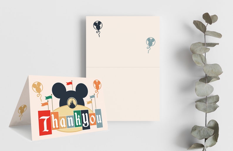 Cartões de agradecimento de aniversário mágicos da Disneylândia, itens correspondentes, cor escura, download instantâneo imagem 3