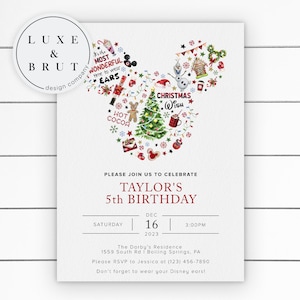 Christmas Mickey Watercolor Birthday Invitation, Characters, Edit Yourself with Corjl