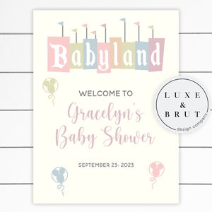Babyland Baby Shower Welcome Sign, Matching Invitation, Edit Yourself in Corjl