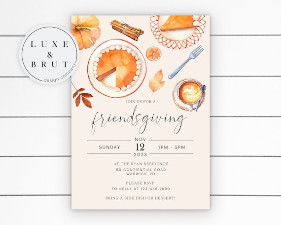 Friendsgiving Dessert Dinner Party Invitation, Potluck Dinner Invite, Thanksgiving, Fall, Edit Yourself In Corjl