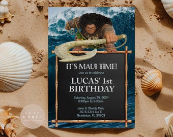 It's Maui Time Birthday Party Invitation, Moana Birthday Theme, Editable File