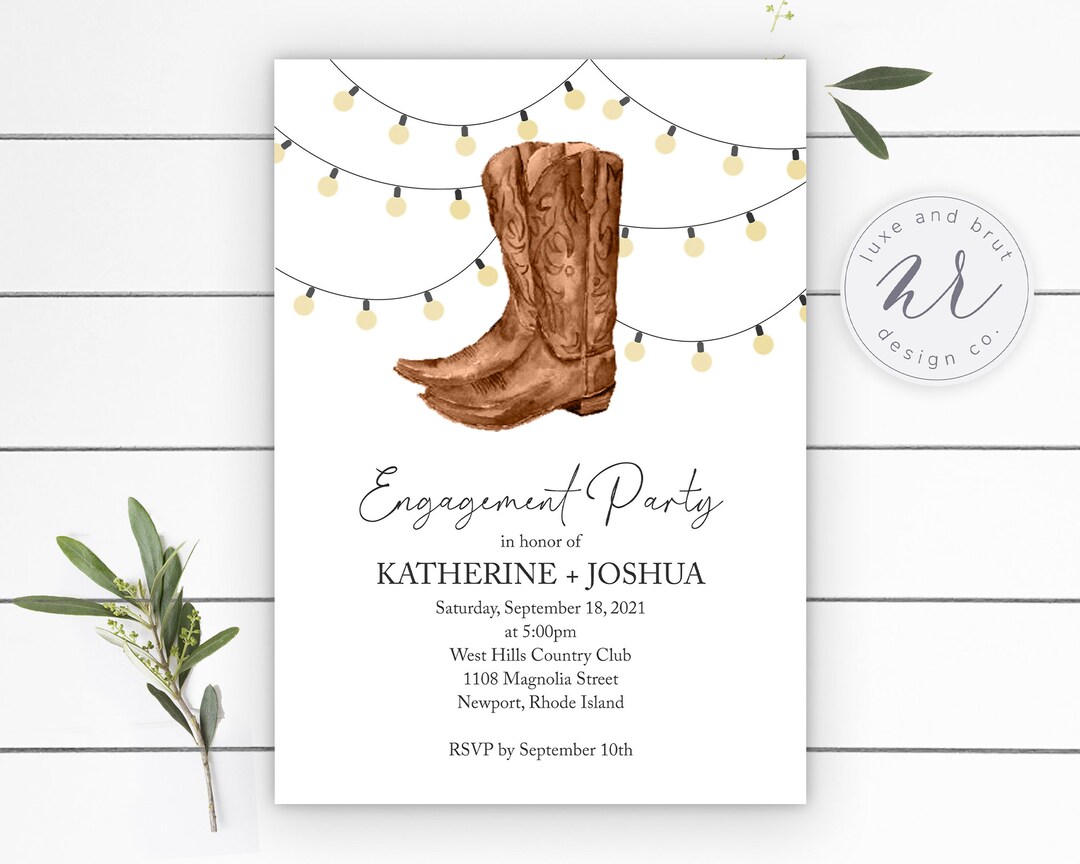 Rustic Cowboy Boots Engagement Party Invitation (digital, Editable in ...