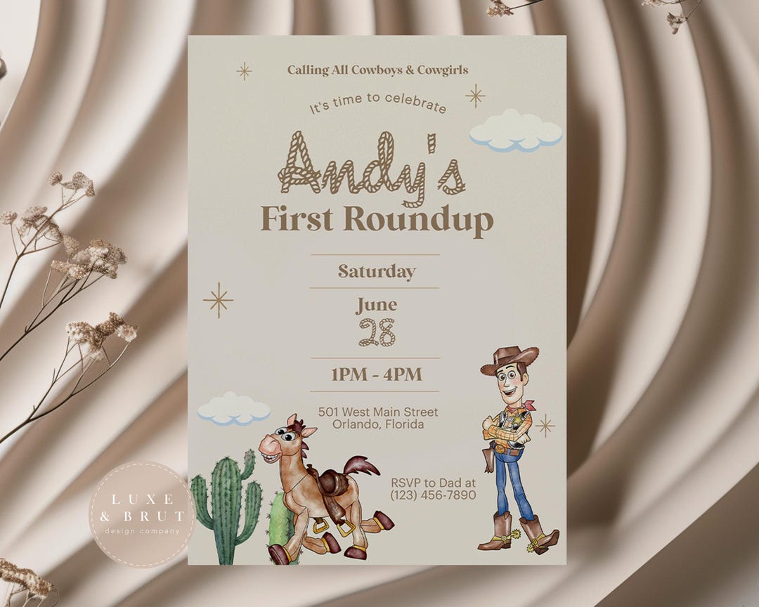Woody First Rodeo Invite Woody's First Round up Birthday Invitation: Cowboy Rodeo (edit Yourself ...