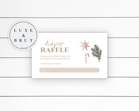 Merry Little Baby Shower Christmas Invitation Diaper Raffle Card, Fir Trees, Natural Boho Holiday Card, DIY, Edit Yourself in Corjl