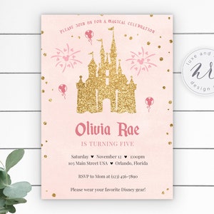 Magical Kingdom Birthday Party Invitation, Disneyland, WDW, Castle, Editable, Instant Download