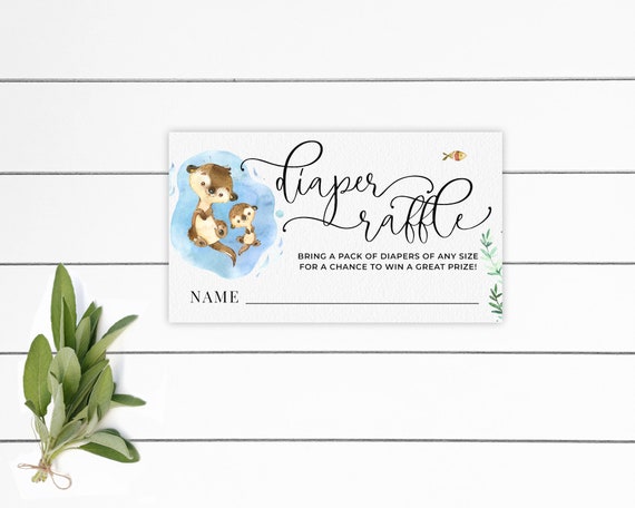 Otter Family Baby Shower Invitation Matching Diaper Raffle Card, Instant Download