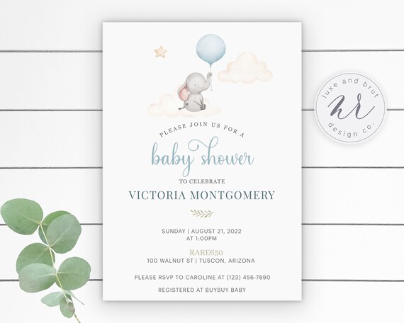 Little Baby Animals, Elephant, Fox, Bear, Baby Shower Invitation Editable, Instant Download, Edit Yourself with Corjl