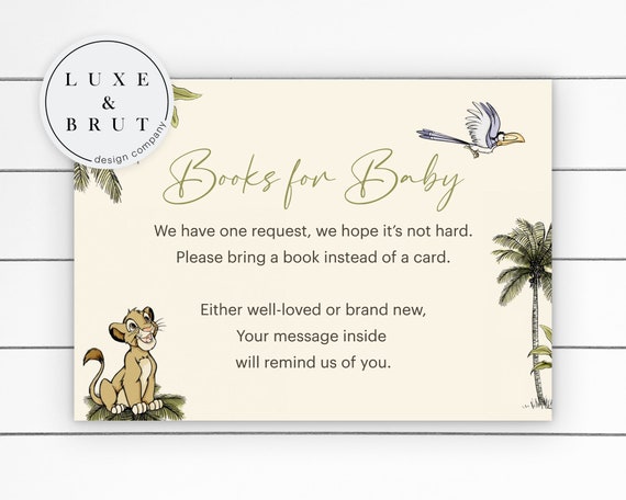 Lion King Matching Books For Baby Baby Shower Insert Card, Edit Yourself in Corjl