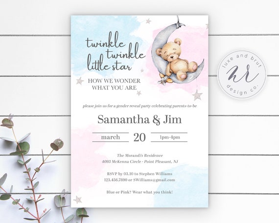 Twinkle Twinkle Little Star, How We Wonder What You Are, Gender Reveal Party, Virtual Party, Custom, DIY, Printable, Made To Order 2021