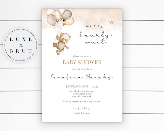 We Can Bearly Wait Baby Shower Invitation, Edit Yourself with Corjl