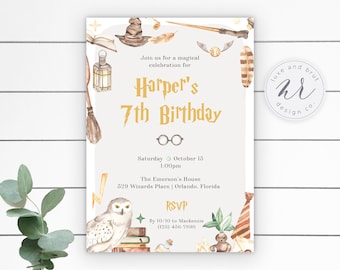 Magical Wizard Birthday Party Invitation, Wizardry, Watercolor, Editable, Instant Download