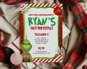 Grinchmas Birthday Party Invitation, Editable File, Edit Yourself in Corjl, Instant Download