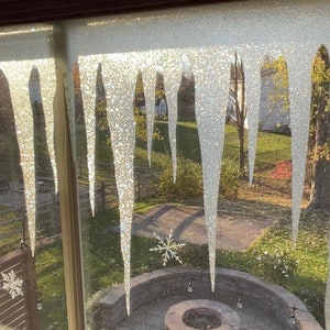 Eiszapfen und Schneeflocken Fensterbild Weihnachtsdekoration 80cm