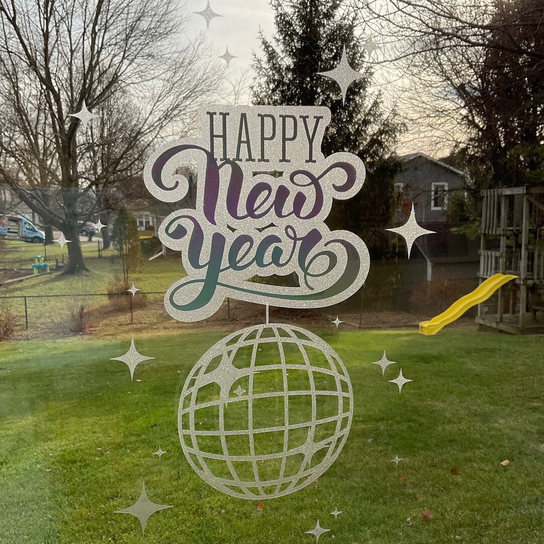 Happy New Years Window Cling With Disco Ball Etsy