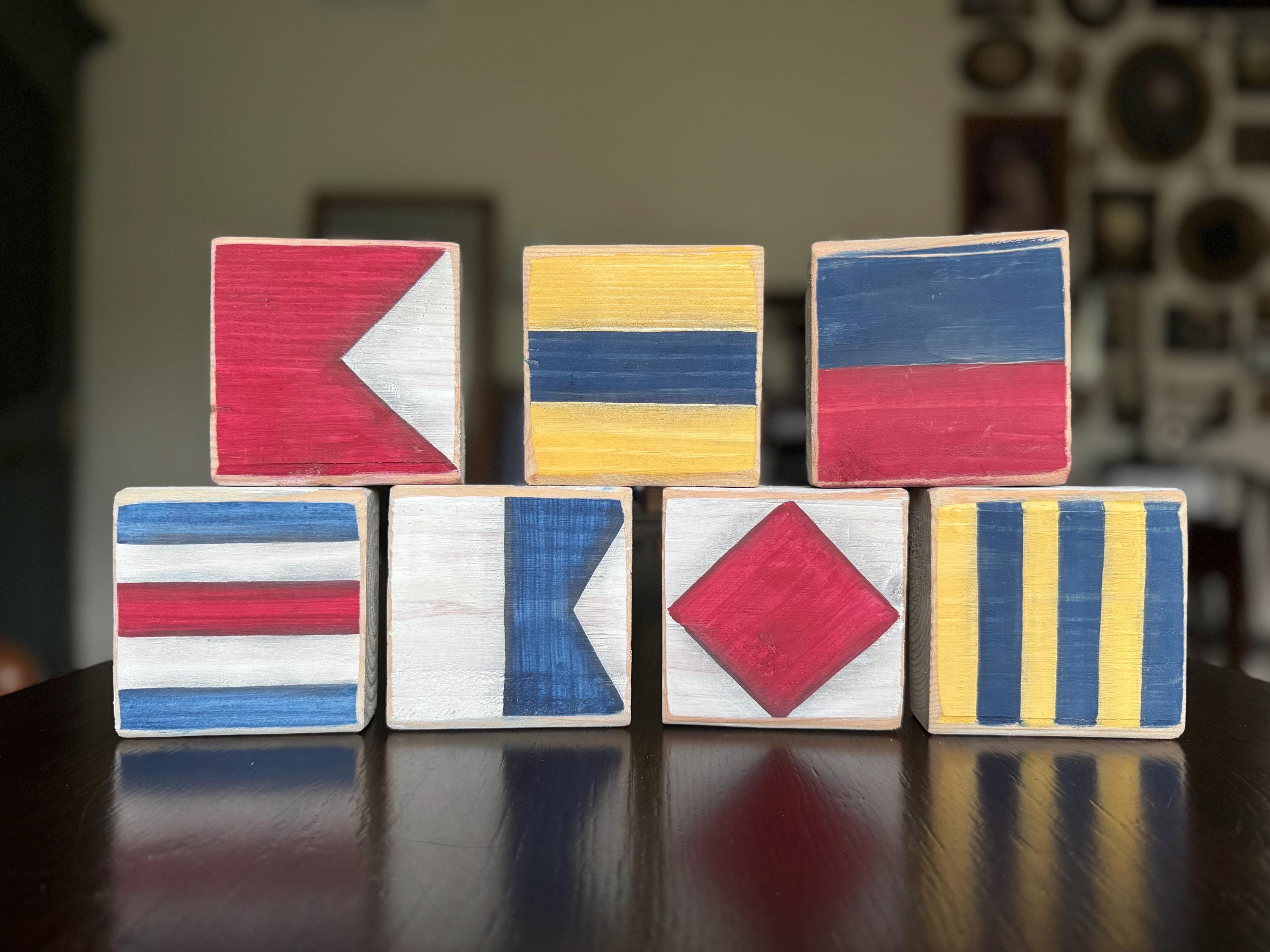 Nautical Signal Flag Wooden Blocks: Personalized Coastal Decor - Etsy