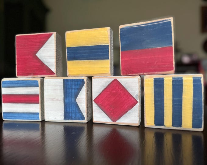 Nautical Signal Flag Wooden Blocks: Personalized Coastal Decor