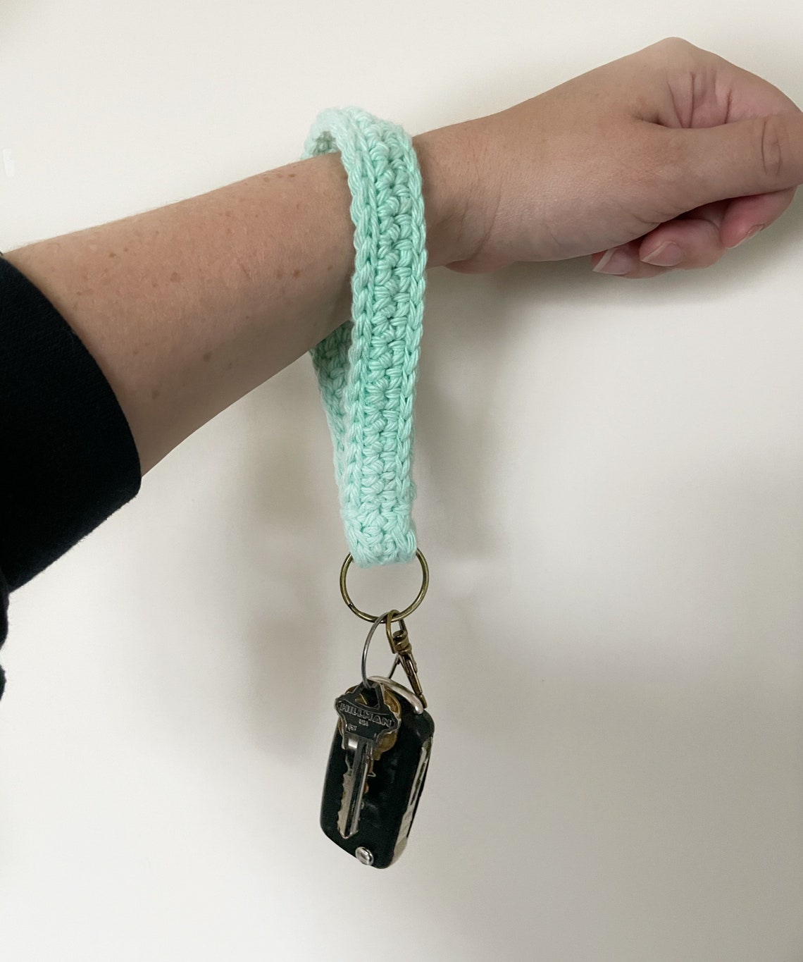 Crocheted Wristlet Keychain Choose Your Color Keyring Etsy