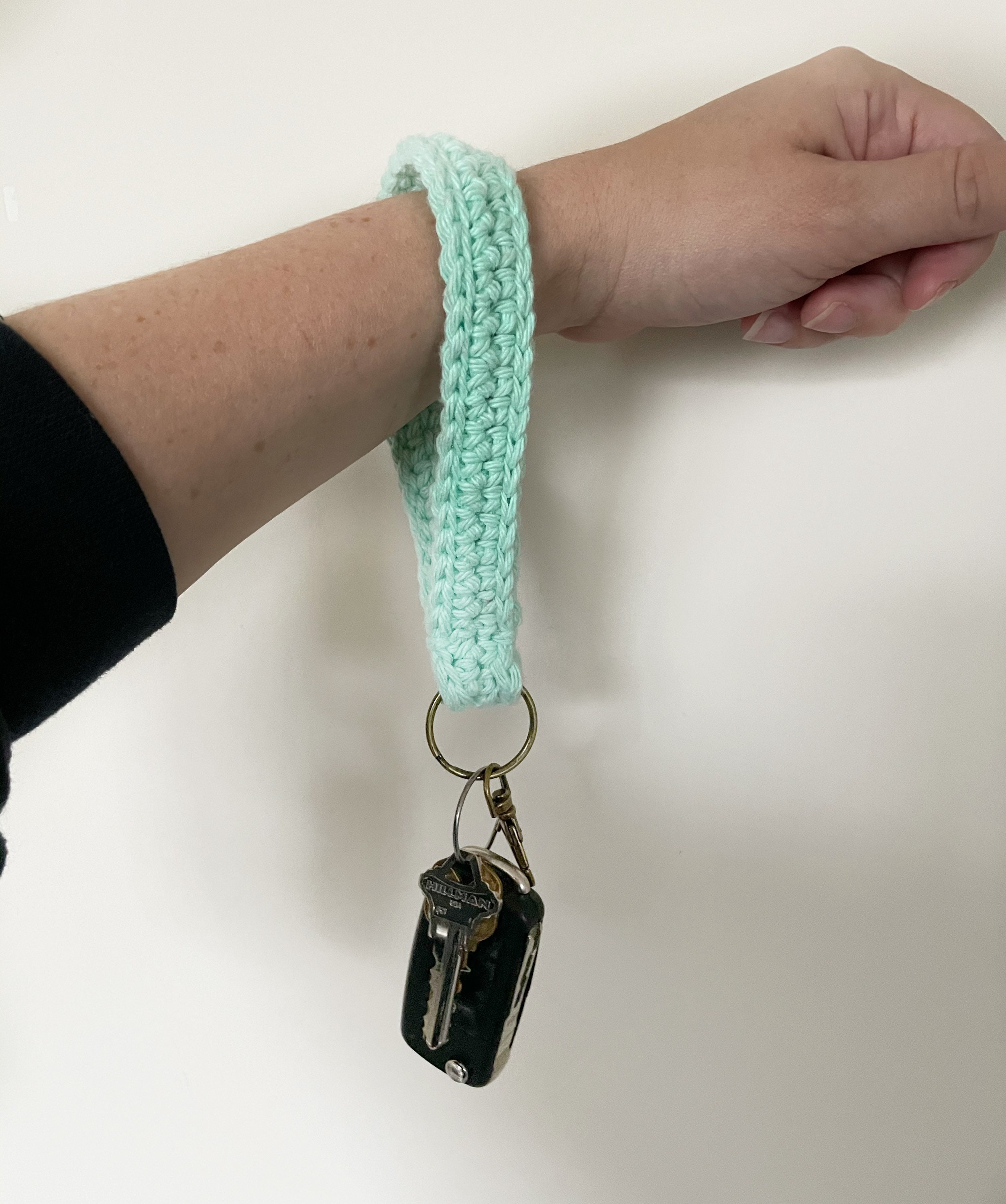 Crocheted Wristlet Keychain Choose Your Color Keyring Etsy