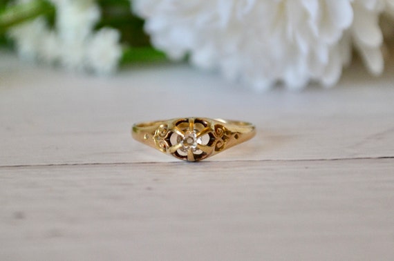 Antique 1870 Belcher Set Diamond Solitaire 18K Gol