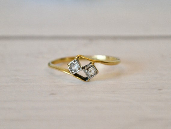 Antique Art Deco Diamond 18K Gold Ring Size M 1/2