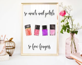 Décor de vernis à ongles, cadeau d’adolescente, décor de salle de maquillage, enseigne de salle de bain mignonne, décor de vanité, cadeau pour la technologie des ongles, impression d’art mural girly