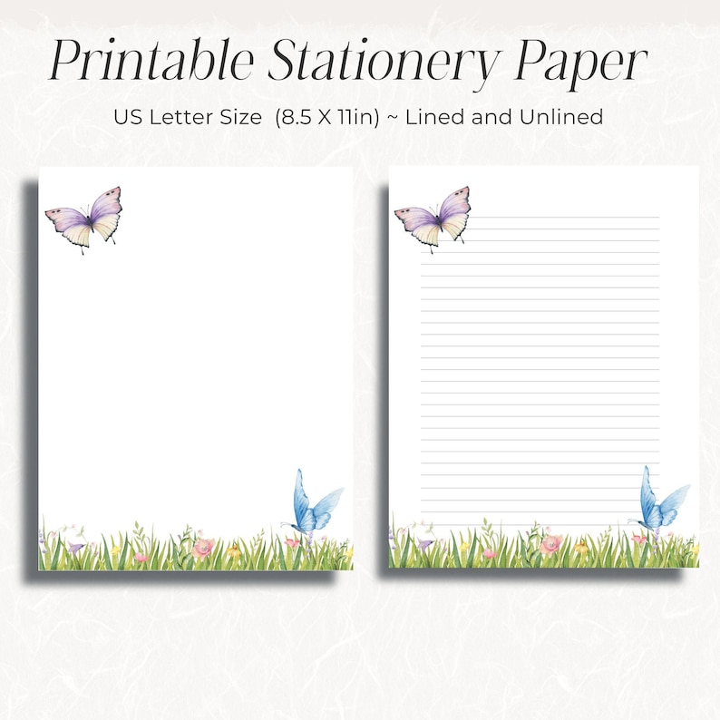 Butterfly Printable Stationery, Digital Journal and Letter Writing Set ...