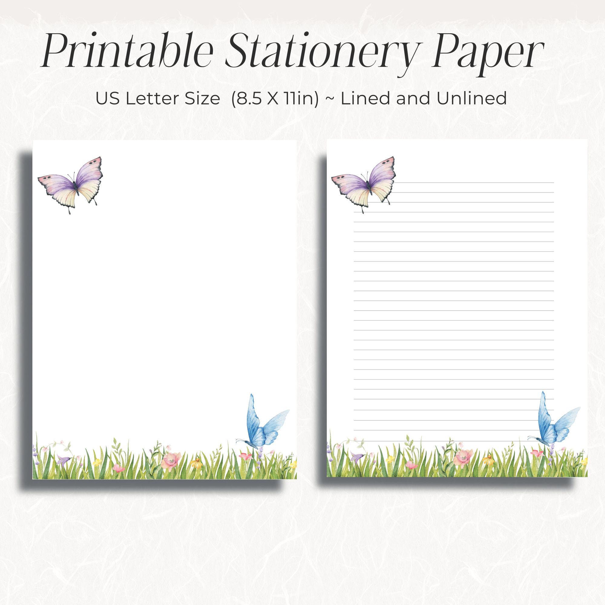 Butterfly Note Paper Butterfly Printable Stationery, Digital Journal and Letter Writing Set ...