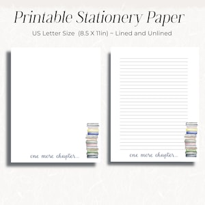 Papelería con temática de libros, papel imprimible para amantes de los libros, papel rayado para notas, regalo para lectores, papel para escribir, páginas de diario sin rayas