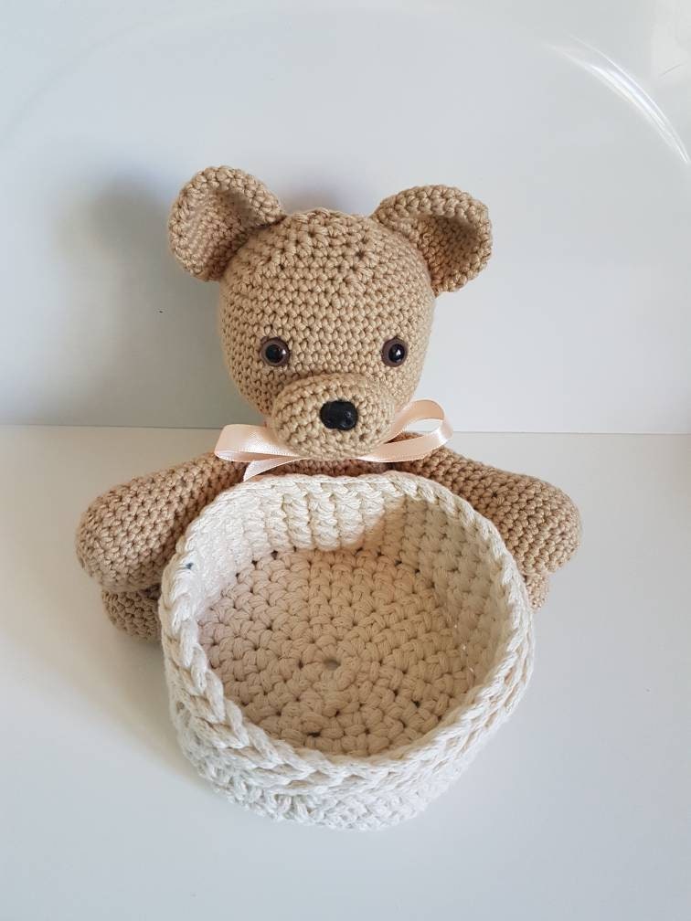 Bear Hug Basket. Teddy bear. Crochet Basket with Teddy Bear. Etsy